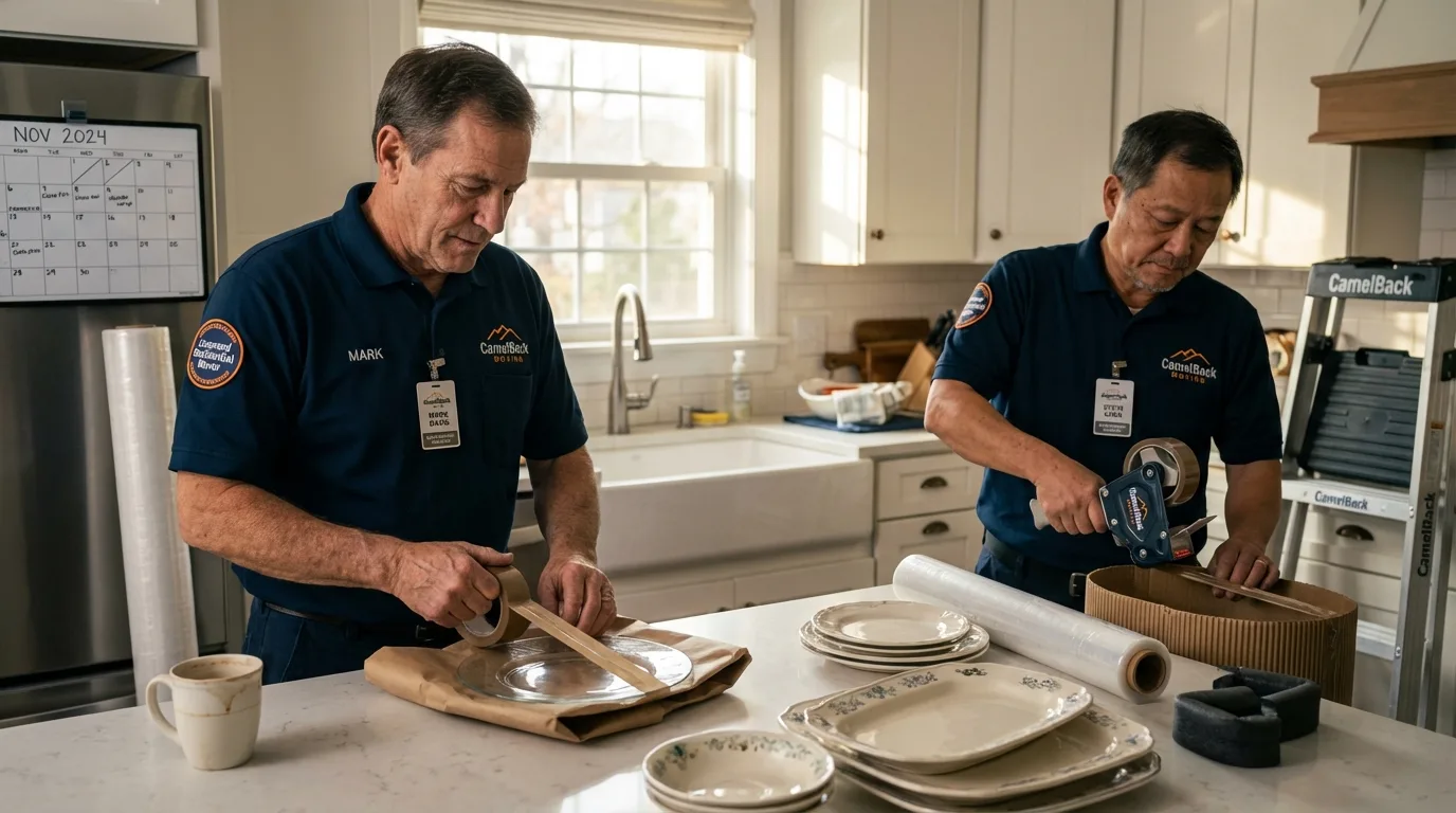 Professional crew packing kitchen dishware in Alpine, UT